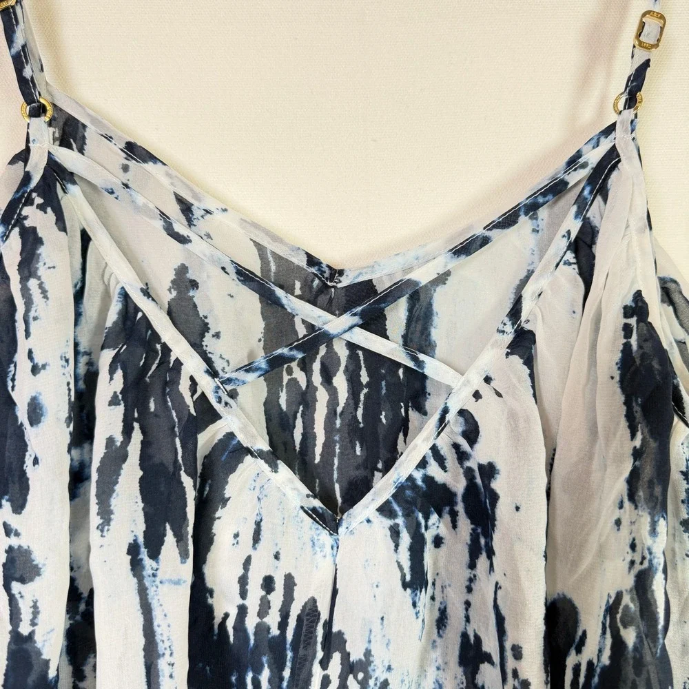 ABERCROMBIE & FITCH Blue White Tie Dye Ruffle Tassel Maxi Dress Small